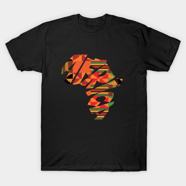 Africa Map with Kente Pattern, African Words Style T-Shirt by kentevibes